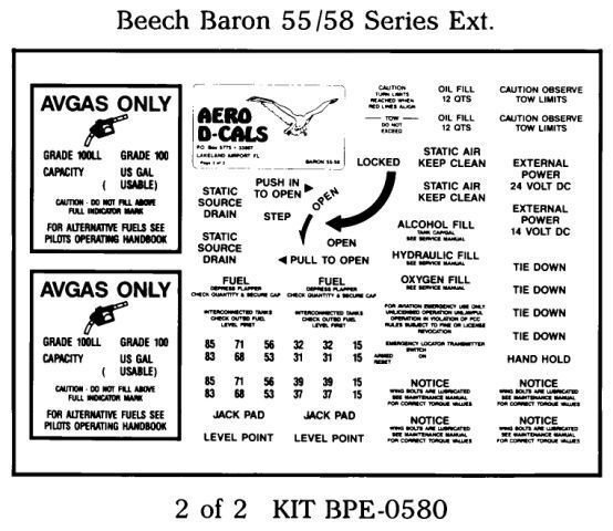 (image for) Beechcraft Baron 55/58 Series Exterior Decals (2)