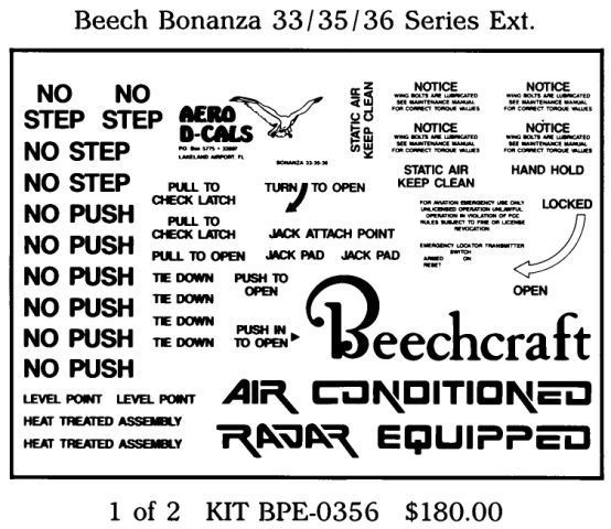 (image for) Beechcraft Bonanza 33/35/36 Debonair 33 Exterior Kit (2) - Click Image to Close