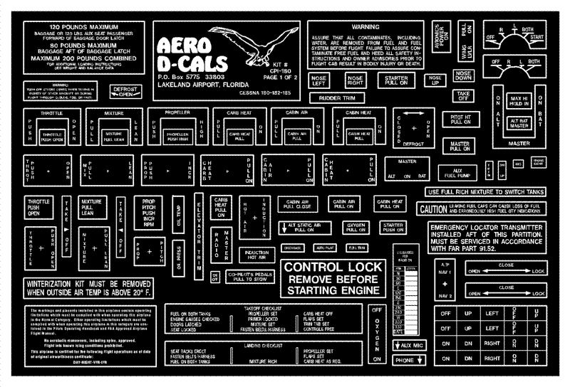 Cessna 180/182/185 Series Economy Interior Decals (2) Cessna 180/182/185 Series Economy Interior Decals (2)