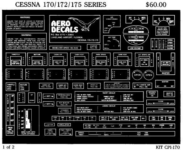 Cessna 170/172/175 Series Economy Interior Decals (2) Cessna 170/172/175 Series Economy Interior Decals (2)