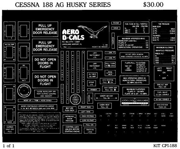 Cessna 188 AG Husky Series Economy Interior Decals (1) Cessna 188 AG Husky Series Economy Interior Decals (1)