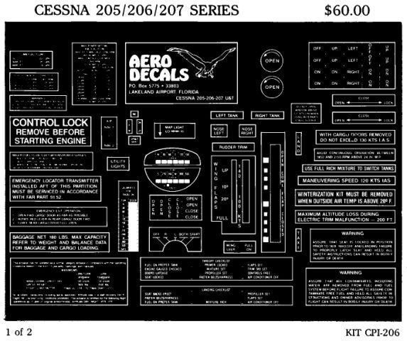 Cessna 205/206/207 Series Economy Interior Decals (2) Cessna 205/206/207 Series Economy Interior Decals (2)