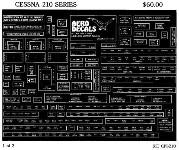 Cessna 210 Series Economy Interior Decals (2) Cessna 210 Series Economy Interior Decals (2)