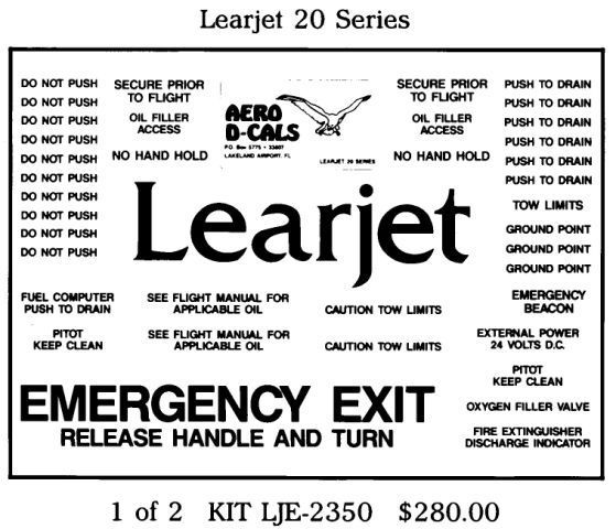 (image for) Learjet 20 Series Exterior Decals (2) - Click Image to Close