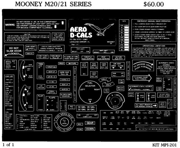 Mooney M20/21 Series Economy Interior Decals (1) Mooney M20/21 Series Economy Interior Decals (1)