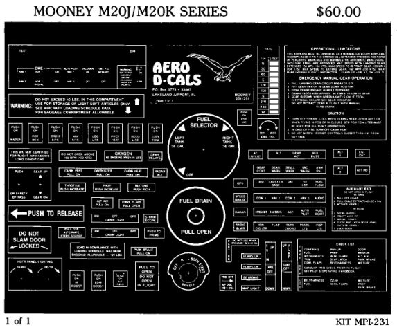 Mooney M20J/M20K Series Economy Interior Decals (1) Mooney M20J/M20K Series Economy Interior Decals (1)