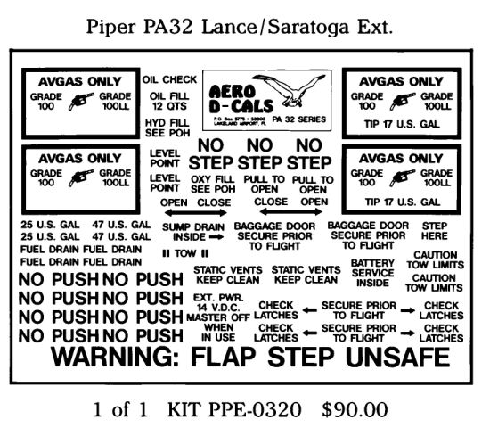(image for) Piper PA32 Lance/Saratoga Exterior Decals