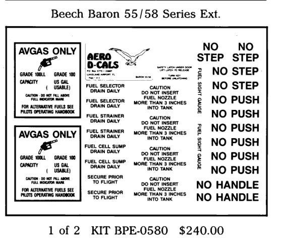 (image for) Beechcraft Baron 55/58 Series Exterior Decals (2)