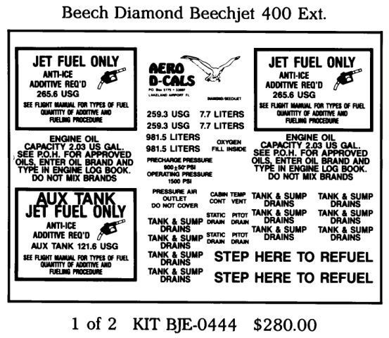 Beechcraft Diamond Beechjet 400 Exterior Decals (2)