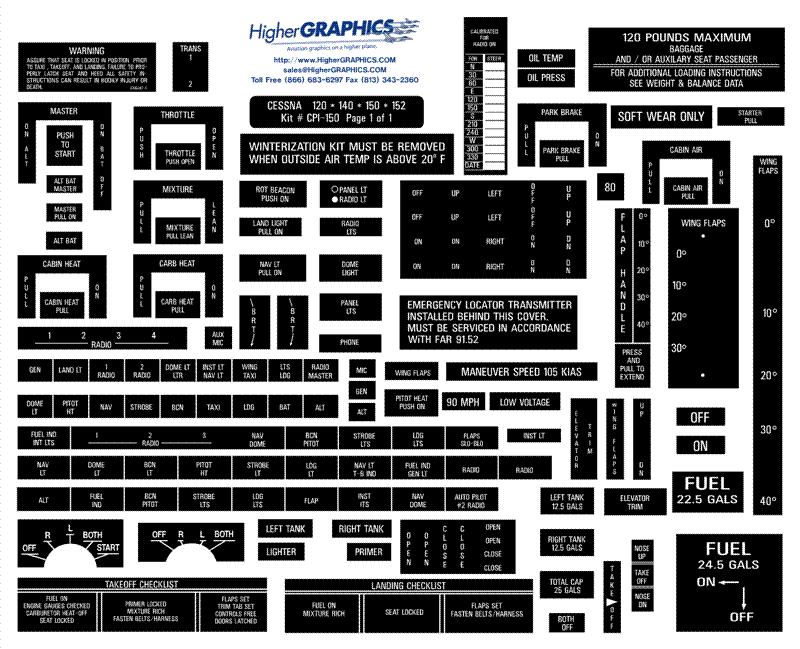 (image for) Cessna 120/150/152 Series Premium Interior Decals - Click Image to Close