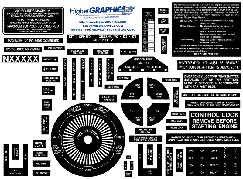 (image for) Cessna 170/172/175 Series Premium Interior Decals - Click Image to Close