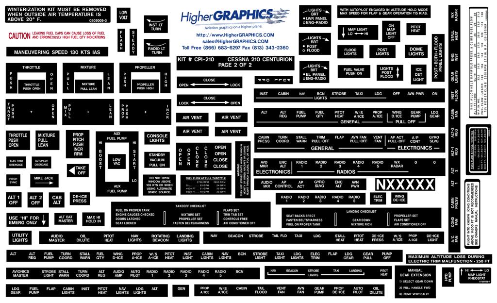 Cessna 210 Series Premium Interior Decals (2) (image for) Cessna 210 Series Premium Interior Decals (2)