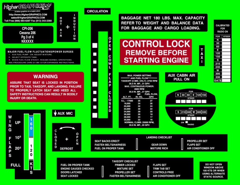 (image for) Cessna 205/206/207 Series Premium Interior Decals - Click Image to Close