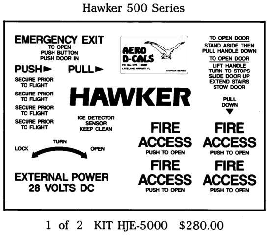 Hawker 500 Series Exterior Decals (2) (image for) Hawker 500 Series Exterior Decals (2)
