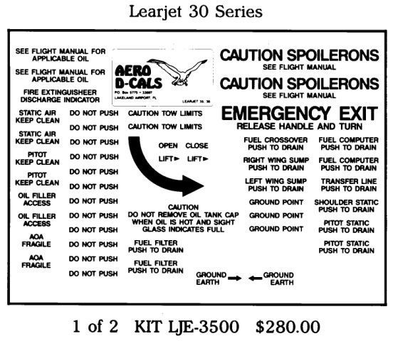 (image for) Learjet 30 Series Exterior Decals (2) - Click Image to Close