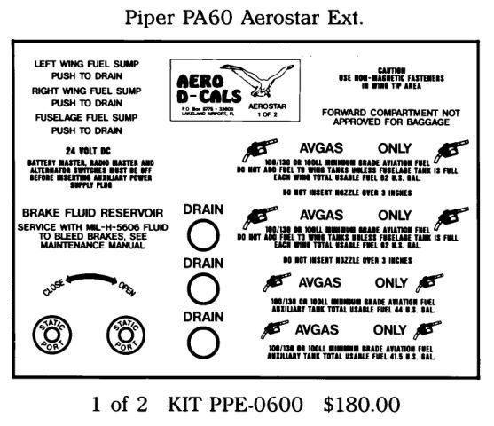 (image for) Piper PA60 Aerostar Exterior Decals - Click Image to Close