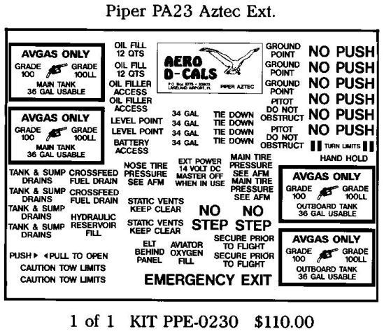 (image for) Piper PA23 Aztec Exterior Decals - Click Image to Close