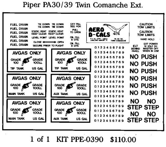 (image for) Piper PA30/39 Twin Comanche Exterior Decals - Click Image to Close