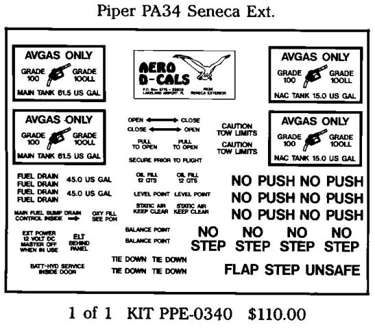 (image for) Piper PA34 Seneca Exterior Decals - Click Image to Close