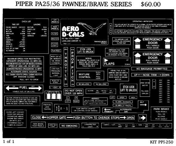 (image for) Piper PA25/36 Pawnee/Brave Series Interior Decals (1)