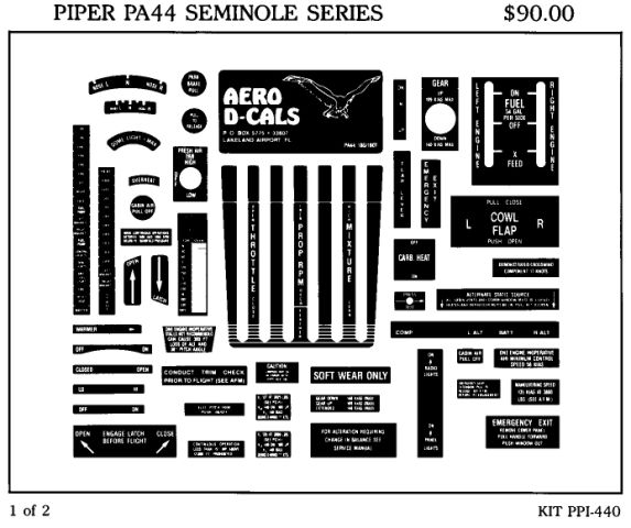 (image for) Piper PA-44 Seminole Interior Decals (2) - Click Image to Close