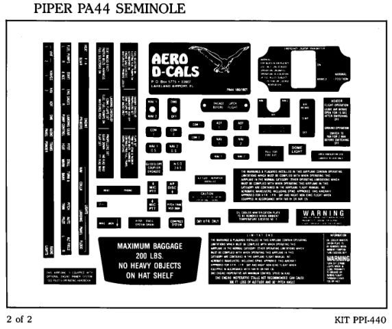 (image for) Piper PA-44 Seminole Interior Decals (2)