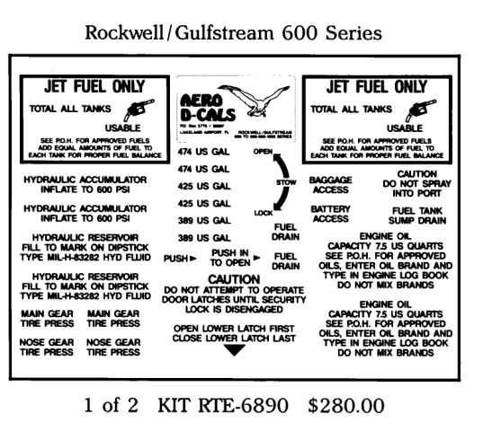 Rockwell/Gulfstream 600/800/900 Series Exterior Decals (2)