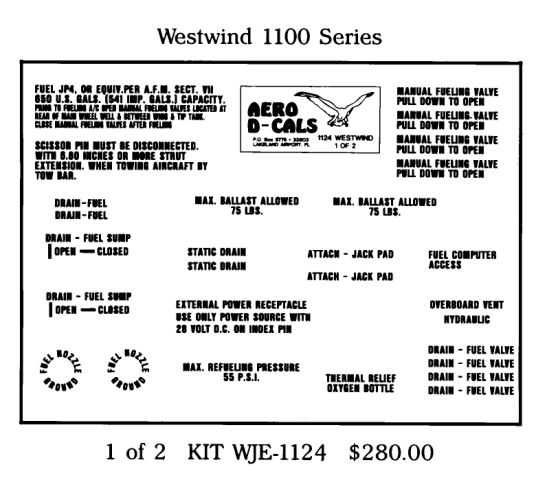 Westwind 1100 Series Exterior Decals (2)